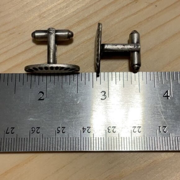 Silver Tone Oval Cufflinks With Black Strips For Men - Picture 2 of 5